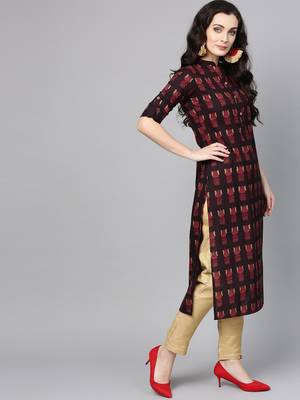 Black & Maroon Printed Straight Kurta 3