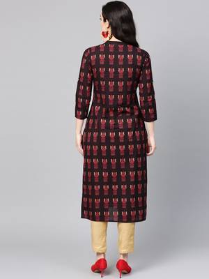 Black & Maroon Printed Straight Kurta 4