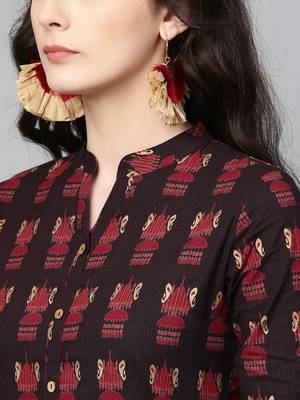 Black & Maroon Printed Straight Kurta 5