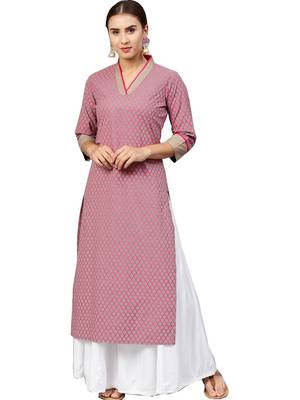 Women Grey & Pink Printed Straight Kurta 1