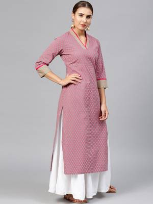 Women Grey & Pink Printed Straight Kurta 2