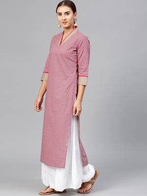 Women Grey & Pink Printed Straight Kurta 3