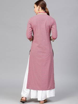 Women Grey & Pink Printed Straight Kurta 4