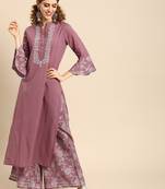 Mauve Zari Embroidered Straight Kurta With Overall Elasticated Printed Straight Palazzo