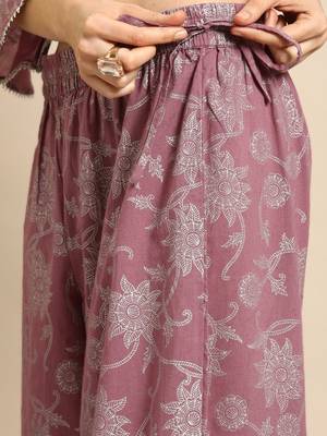 Mauve Zari Embroidered Straight Kurta With Overall Elasticated Printed Straight Palazzo 4