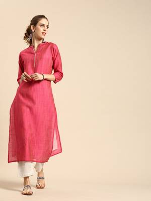 Pink Silk Kurtar With Grey Overall Elasticated Silk Pants. 1