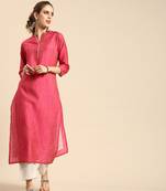 Pink Silk Kurtar With Grey Overall Elasticated Silk Pants.