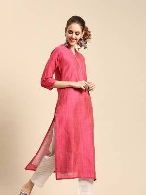 Pink Silk Kurtar With Grey Overall Elasticated Silk Pants. 2