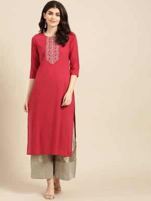 Red Zari Embroidered  Straight Kurta 1