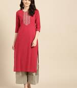 Red Zari Embroidered  Straight Kurta