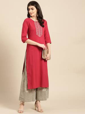 Red Zari Embroidered  Straight Kurta 2