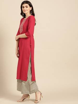 Red Zari Embroidered  Straight Kurta 3