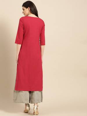 Red Zari Embroidered  Straight Kurta 4