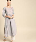 Grey Embroidered Straight Kurta