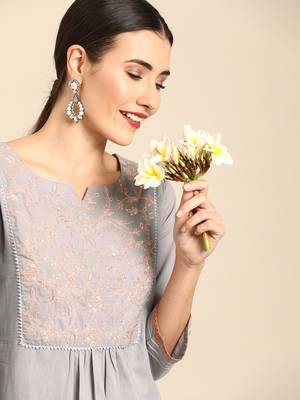 Grey Embroidered Straight Kurta 2