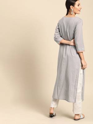 Grey Embroidered Straight Kurta 4