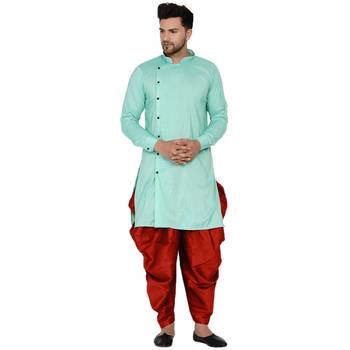 Green plain rayon dhoti-kurta 1