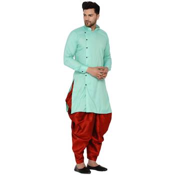Green plain rayon dhoti-kurta 2