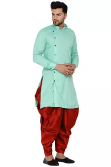 Green plain rayon dhoti-kurta