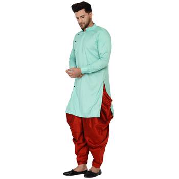 Green plain rayon dhoti-kurta 3