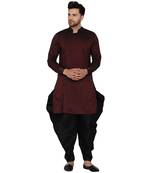 Maroon plain rayon dhoti-kurta
