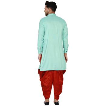 Green plain rayon dhoti-kurta 4