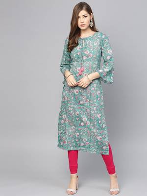 Green & White Printed Straight Kurta 1