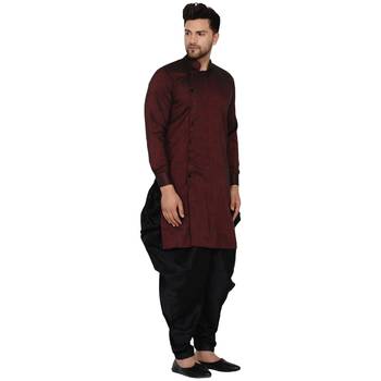 Maroon plain rayon dhoti-kurta 2