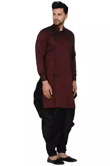 Maroon plain rayon dhoti-kurta