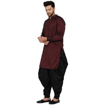 Maroon plain rayon dhoti-kurta 3