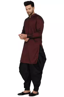 Maroon plain rayon dhoti-kurta