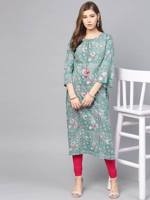 Green & White Printed Straight Kurta 4
