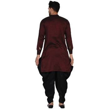 Maroon plain rayon dhoti-kurta 4