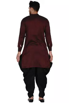 Maroon plain rayon dhoti-kurta