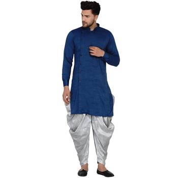 Blue plain rayon dhoti-kurta 1