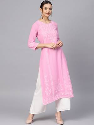 Pink Printed A Line Kurta 1