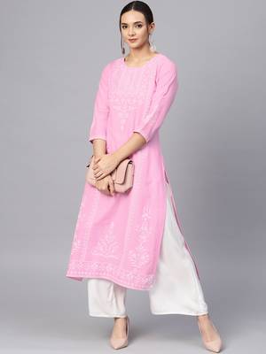 Pink Printed A Line Kurta 2