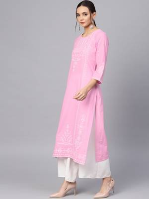 Pink Printed A Line Kurta 3