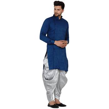 Blue plain rayon dhoti-kurta 2
