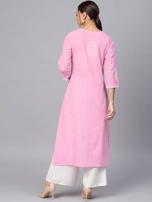 Pink Printed A Line Kurta 4