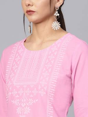 Pink Printed A Line Kurta 5