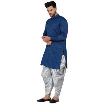 Blue plain rayon dhoti-kurta 3