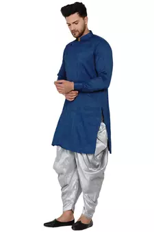 Blue plain rayon dhoti-kurta