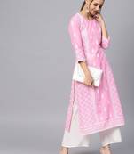 Women Pink & White Printed Straight Kurta
