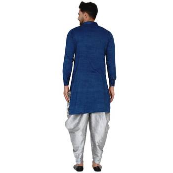Blue plain rayon dhoti-kurta 4
