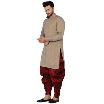 Beige plain rayon dhoti-kurta 3
