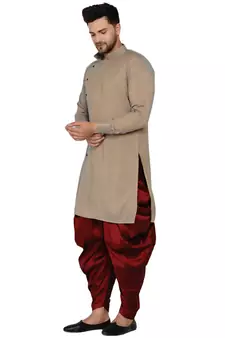 Beige plain rayon dhoti-kurta