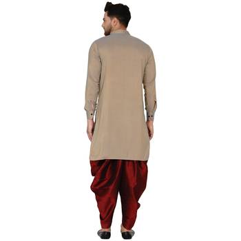 Beige plain rayon dhoti-kurta 4
