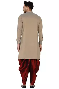 Beige plain rayon dhoti-kurta