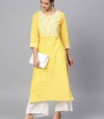Yellow & White Printed Straight Kurta